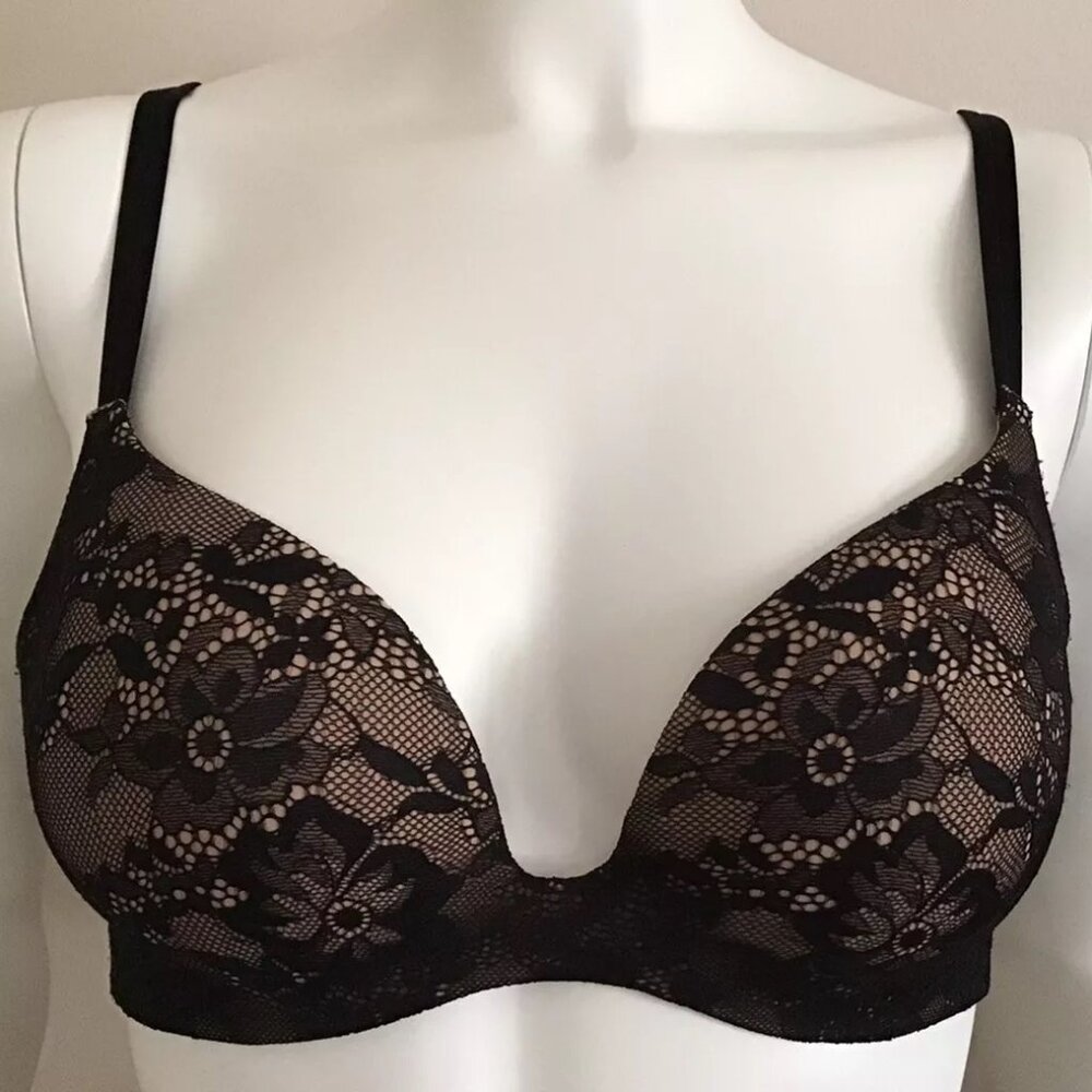 Victoria's Secret Angels Secret Embrace Black Lace Nude Push-Up Bra 36B